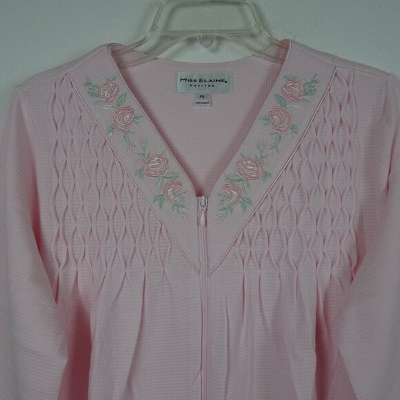 Miss Elaine Smocked Zip Robe Petite Size PS Pink House Coat Embroidered - Picture 4 of 11